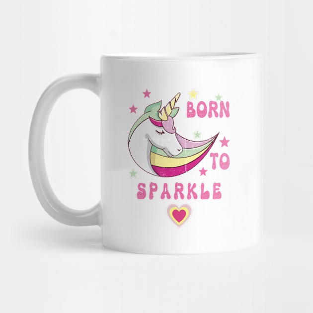 Born To Sparkle Groovy Unicorn With Stars and Heart by teezeedy